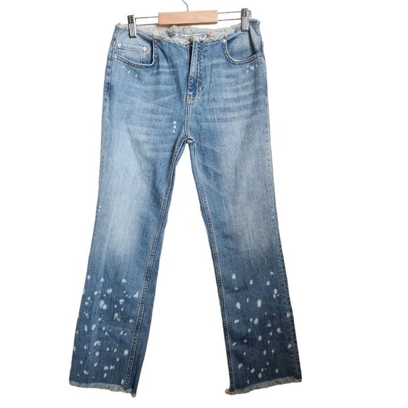 Free People Jeans Free People 90s Raw Waist‎ Bleached Bootcut Crop sz 25 - Picture 1 of 14